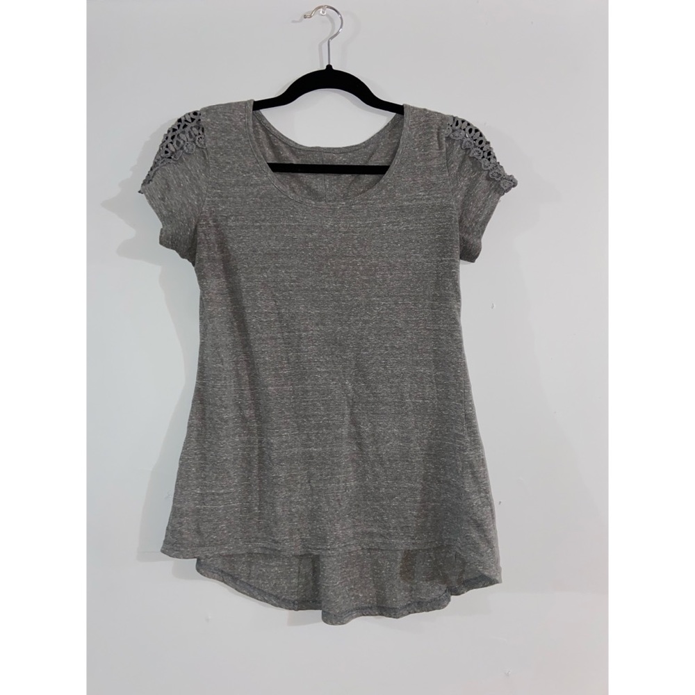 Gray Top w/ Lace Shoulder Detail